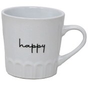 Wholesale - 16oz White Mug with Embossed Pattern and Debossed "Happy" C/P 24, UPC: 195010107693
